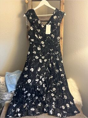 Grace Karin Black Floral Maxi Dress with White Print